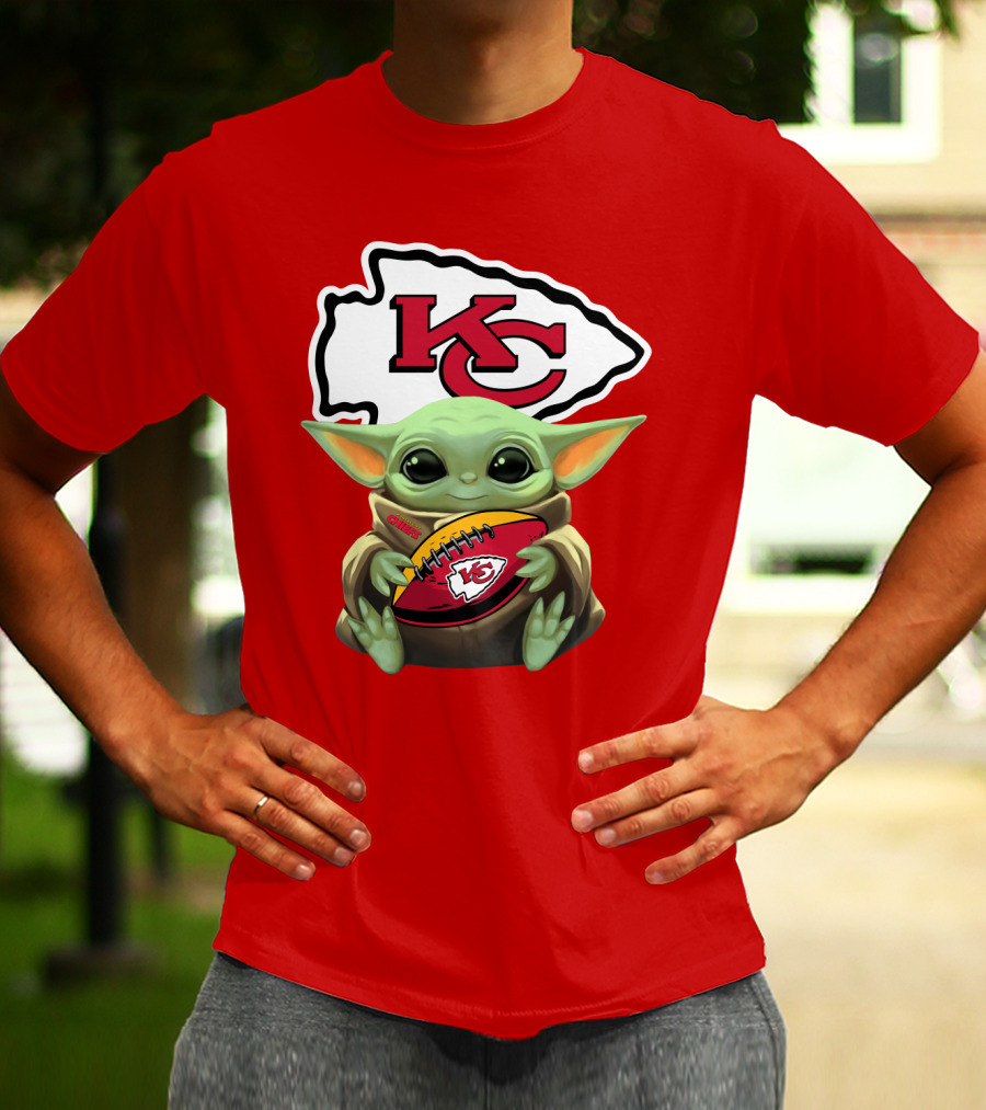 Babyyoda Holding Kansas City Chiefs Football T-Shirt