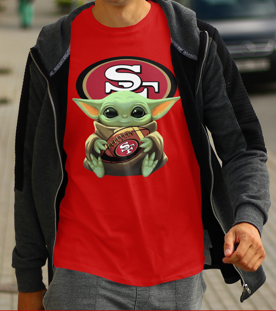 Baby Yoda Football 49ers Star Wars Crossover Fan T-Shirt