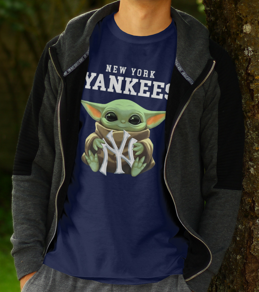 New York Yankees Baby Yoda Holding NY T-Shirt