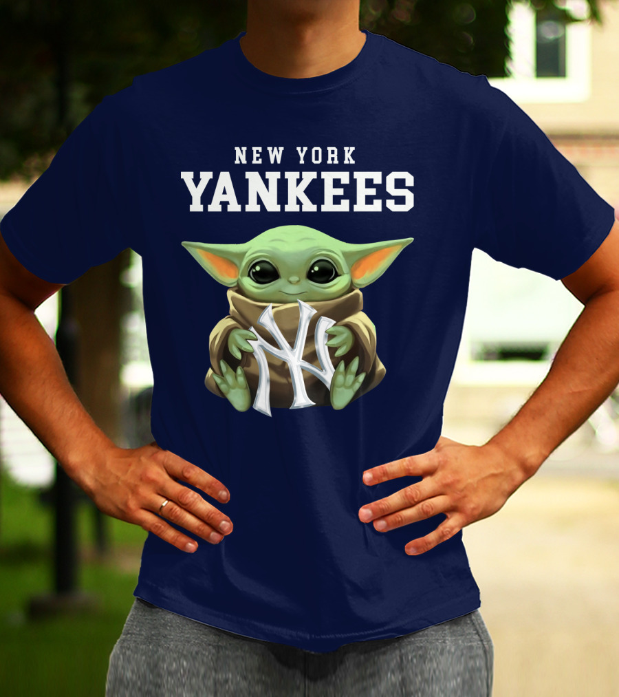 New York Yankees Baby Yoda Holding NY T-Shirt