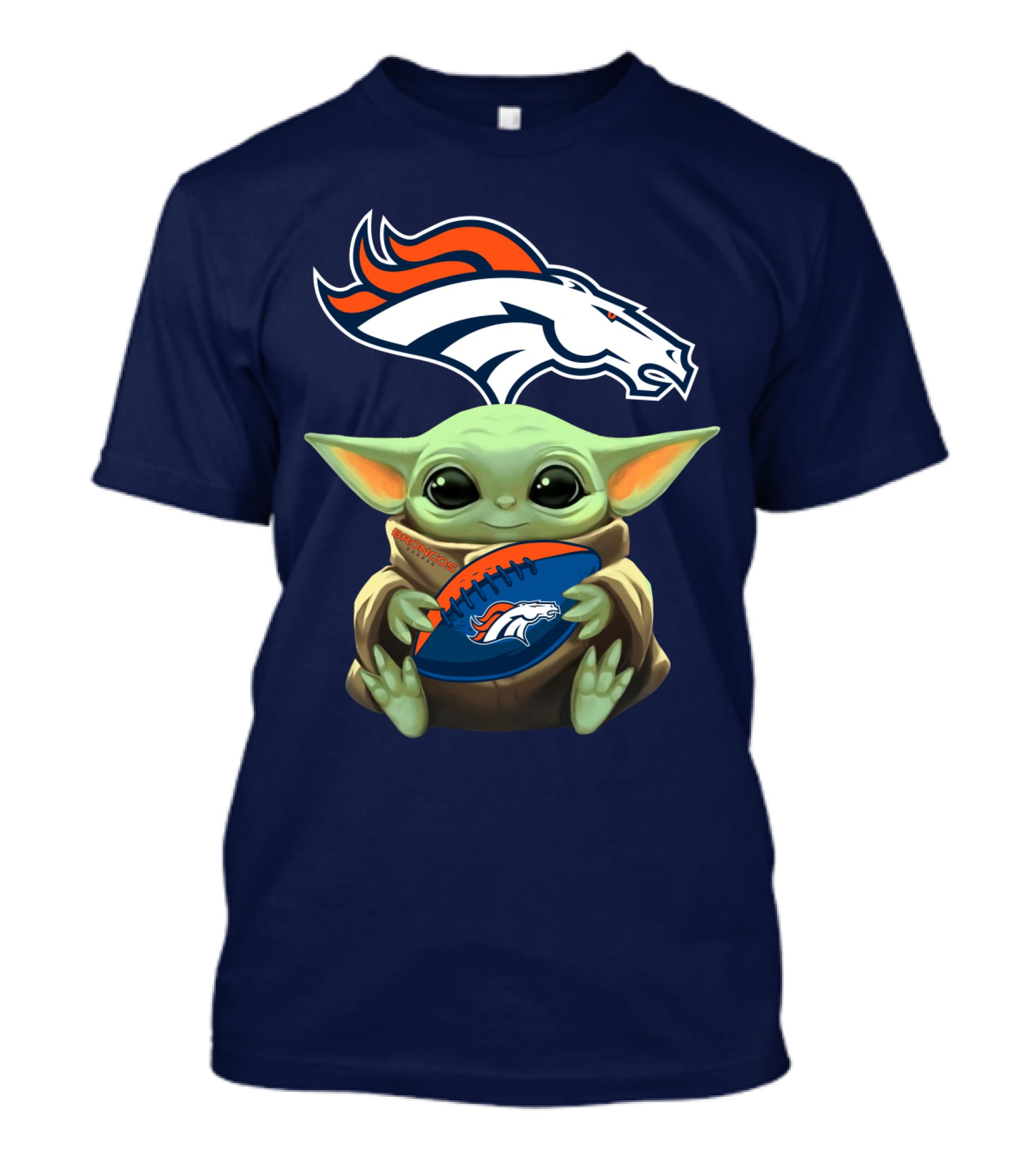 Baby Yoda Holding Broncos Football Denver Broncos T-Shirt