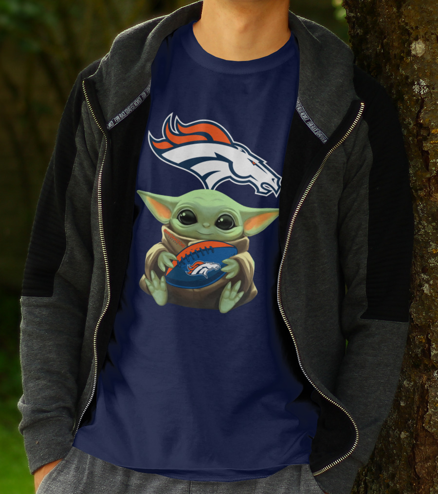 Baby Yoda Holding Broncos Football Denver Broncos T-Shirt