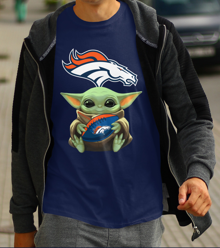 Baby Yoda Holding Broncos Football Denver Broncos T-Shirt