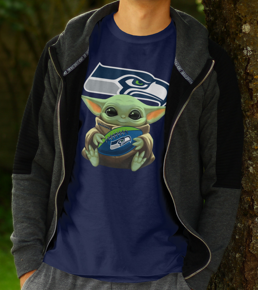 Baby Yoda Holding Seattle Seahawks Football Nfl T-Shirt