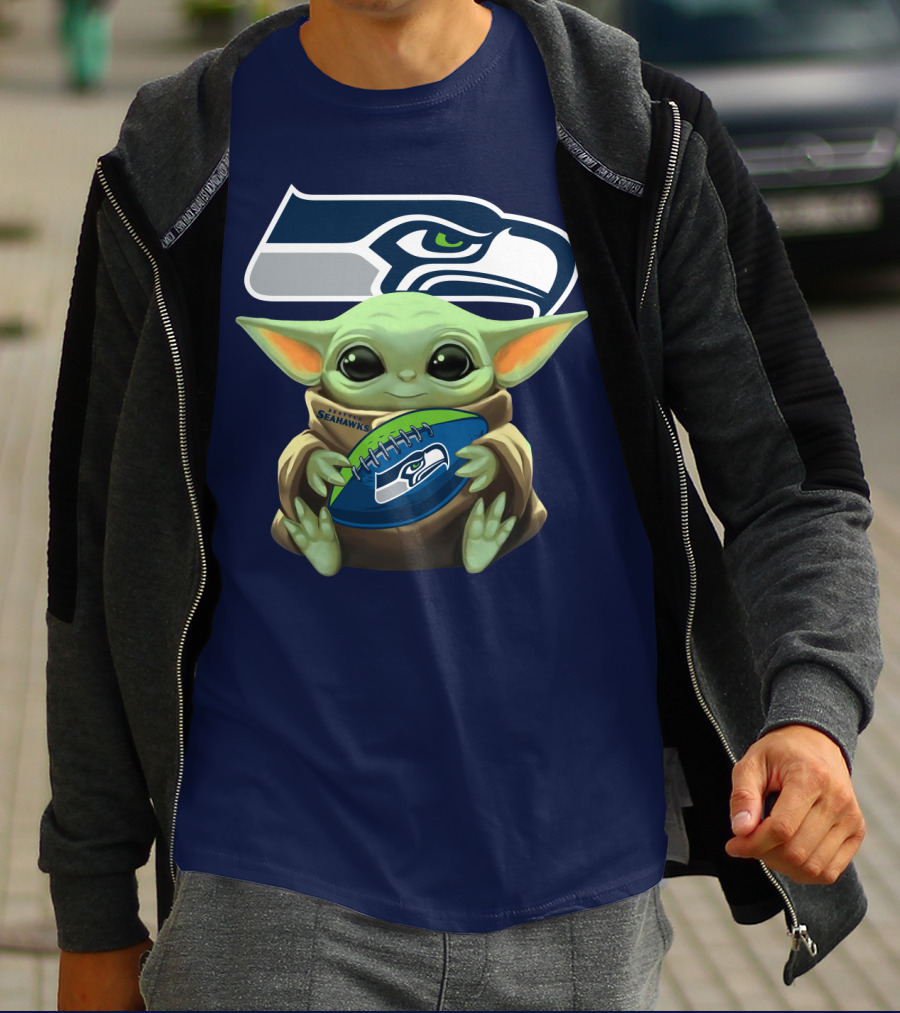 Baby Yoda Holding Seattle Seahawks Football Nfl T-Shirt