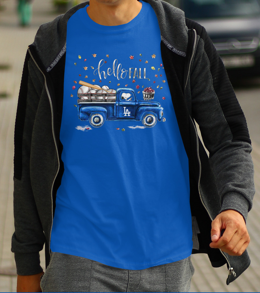 Hello Fall La Truck With Baseballs And Leaves T-Shirt