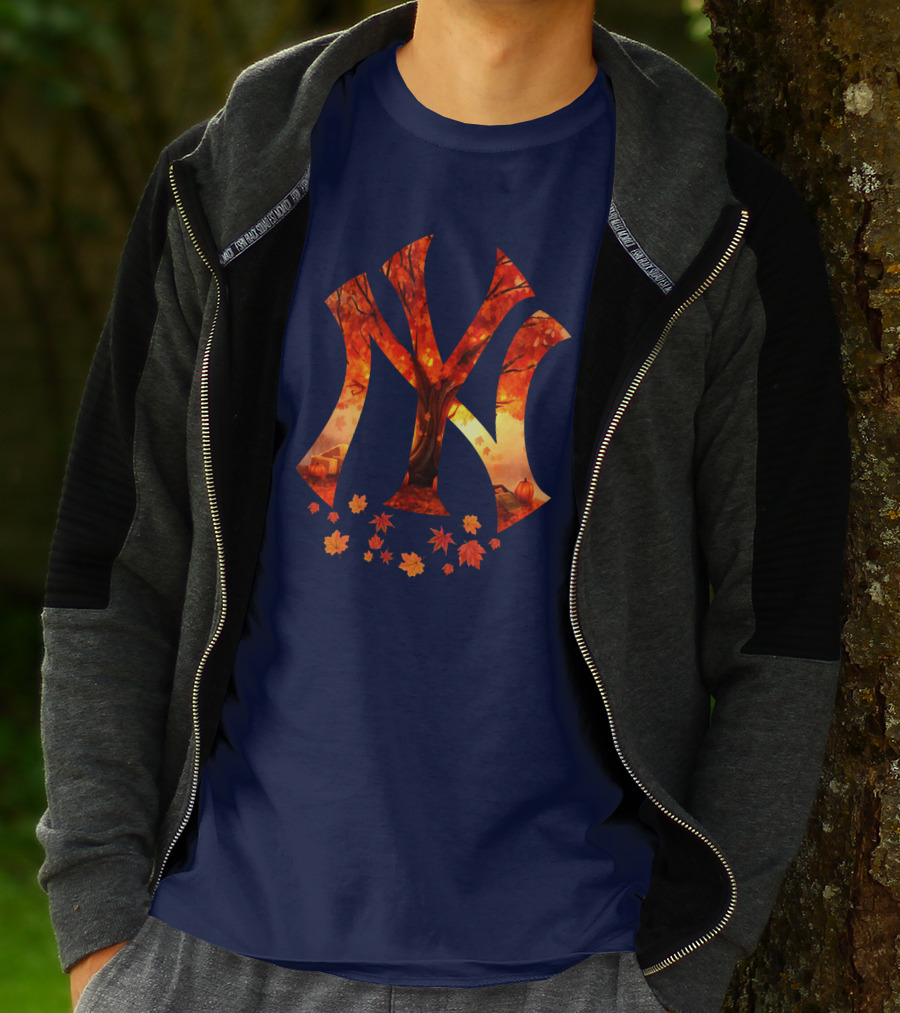 New York Yankees Autumn Fall Leaves Tree Pumpkin T-Shirt