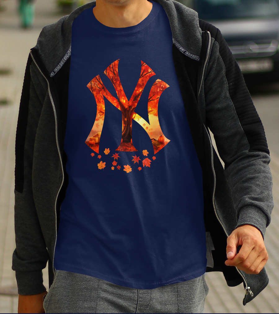 New York Yankees Autumn Fall Leaves Tree Pumpkin T-Shirt