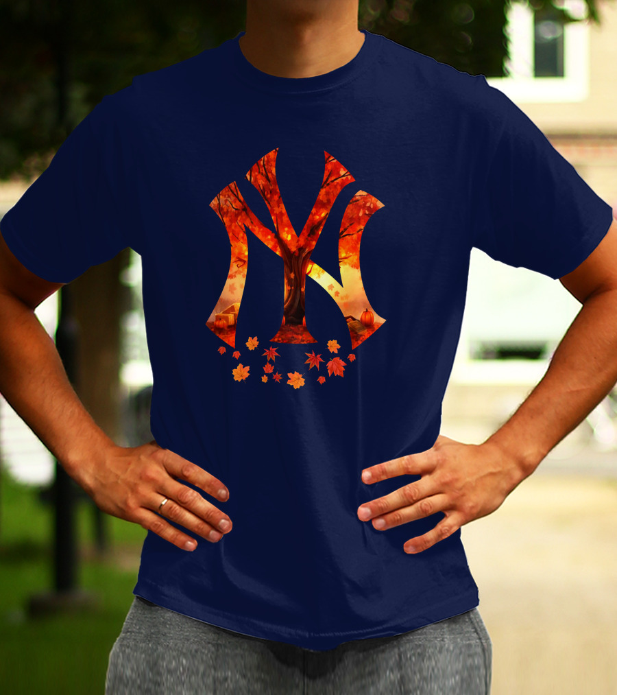 New York Yankees Autumn Fall Leaves Tree Pumpkin T-Shirt