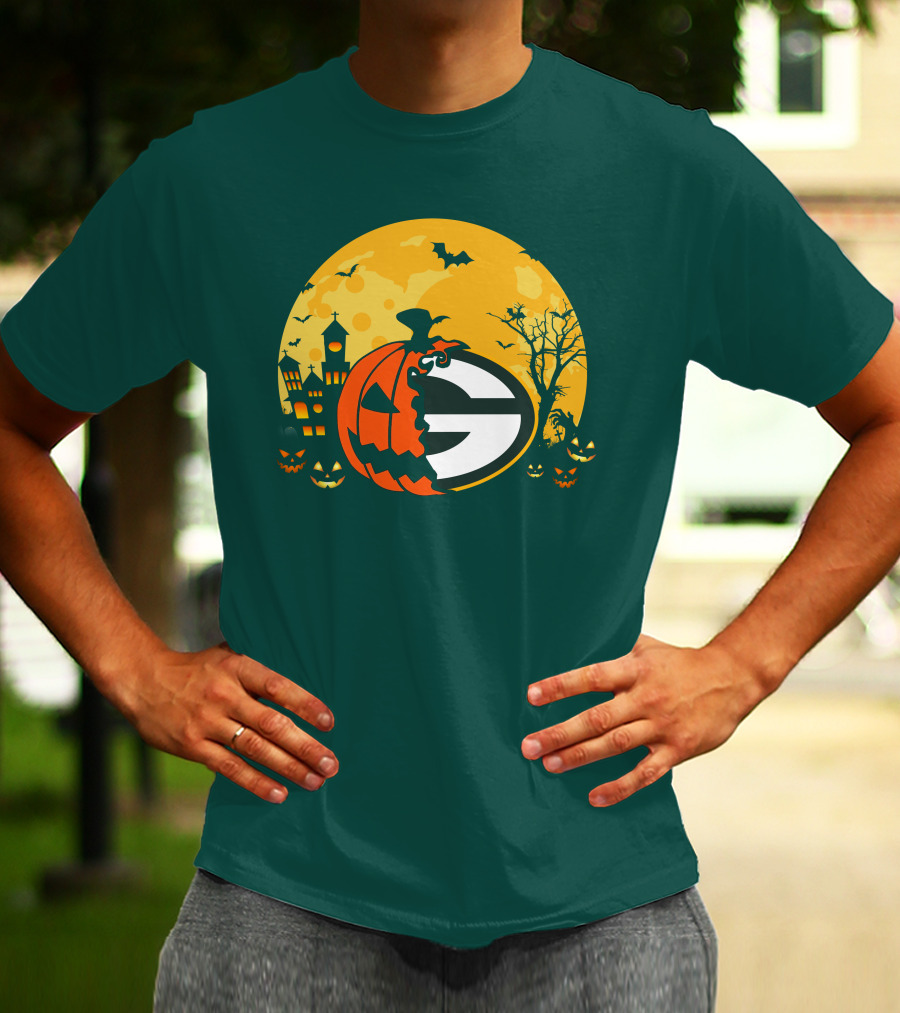 Halloween Green Bay Packers Pumpkin Moon Night Scene T-Shirt