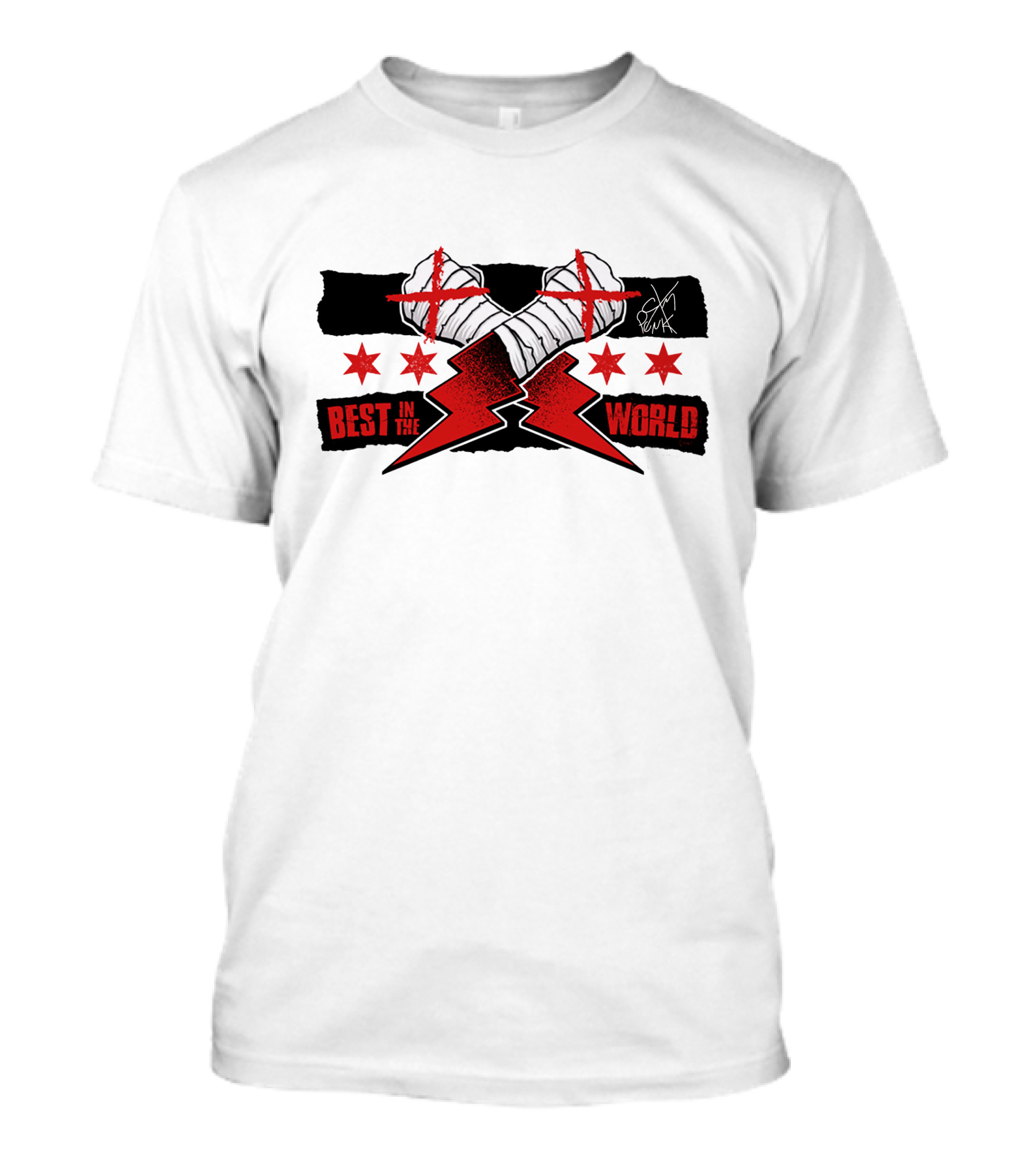 Best In The World Cm Punk Crossing Taped Hands Lightning Bolts Red Stars T-Shirt