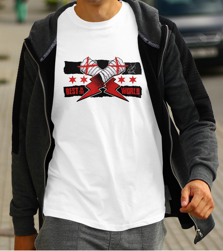 Best In The World Cm Punk Crossing Taped Hands Lightning Bolts Red Stars T-Shirt