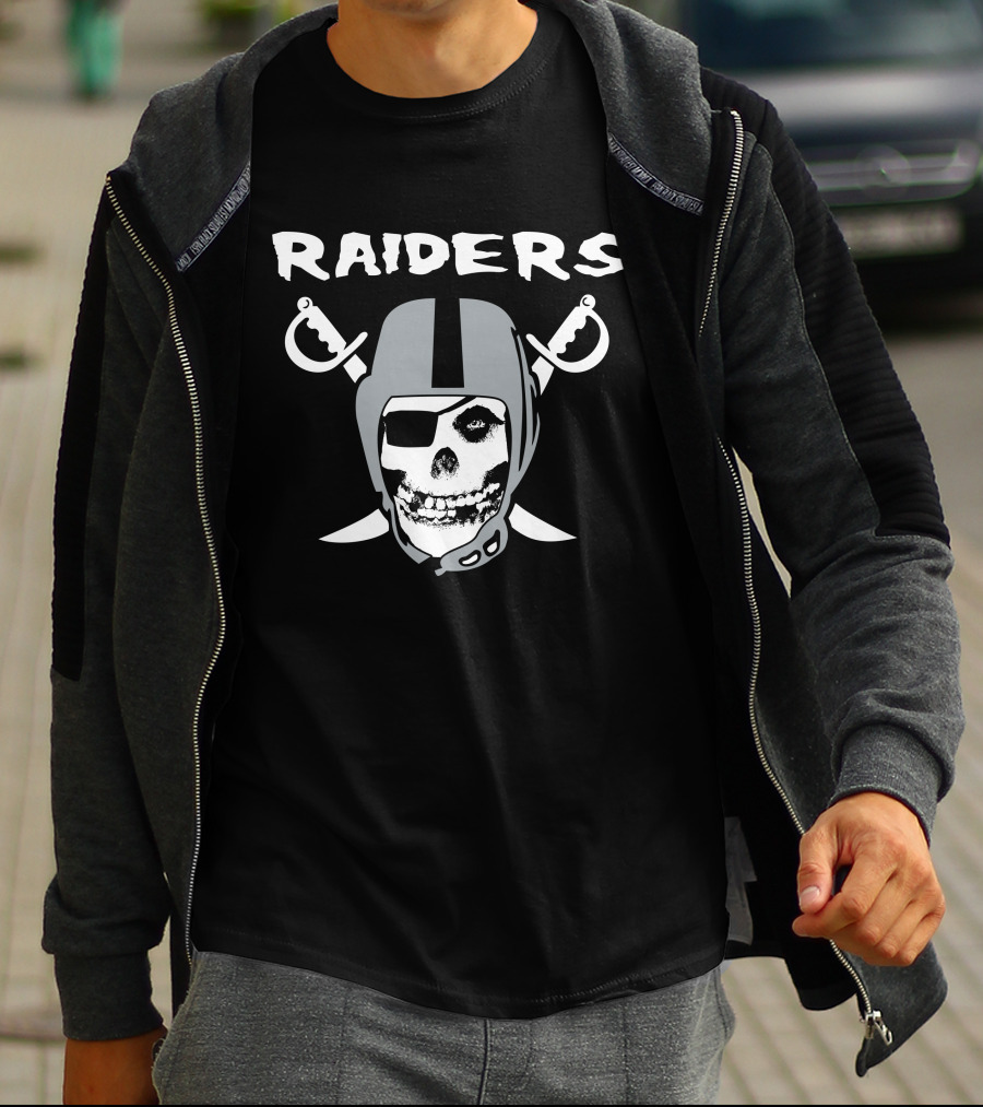 Raiders Skull Helmet Swords Logo Black And White T-Shirt