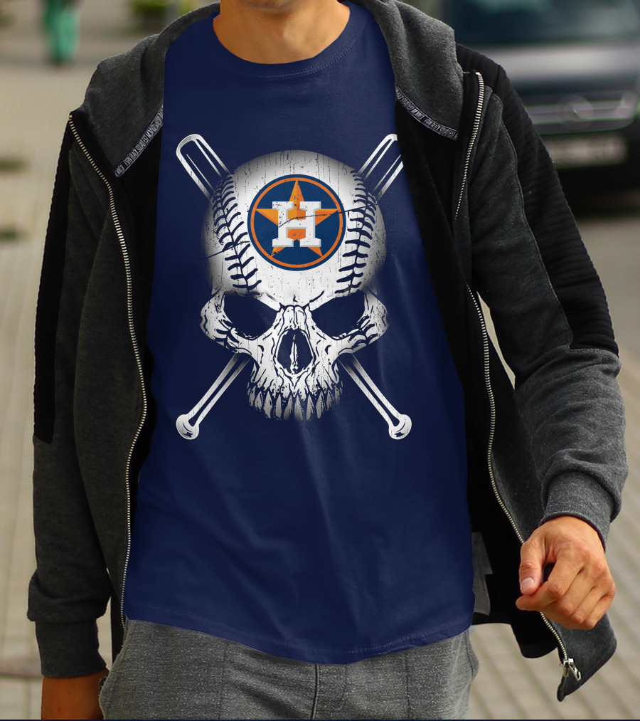 Houston Astros Baseball Skull Crossbones T-Shirt