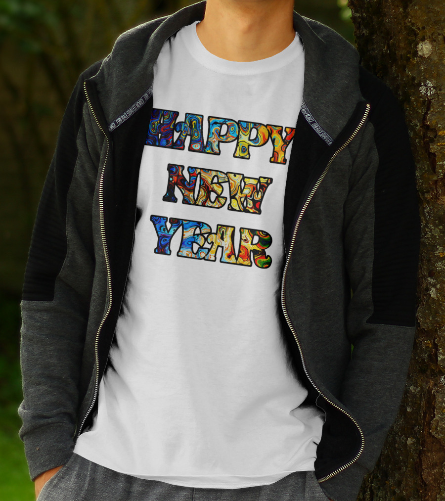 HAPPY NEW YEAR Colorful Abstract Marble T-Shirt