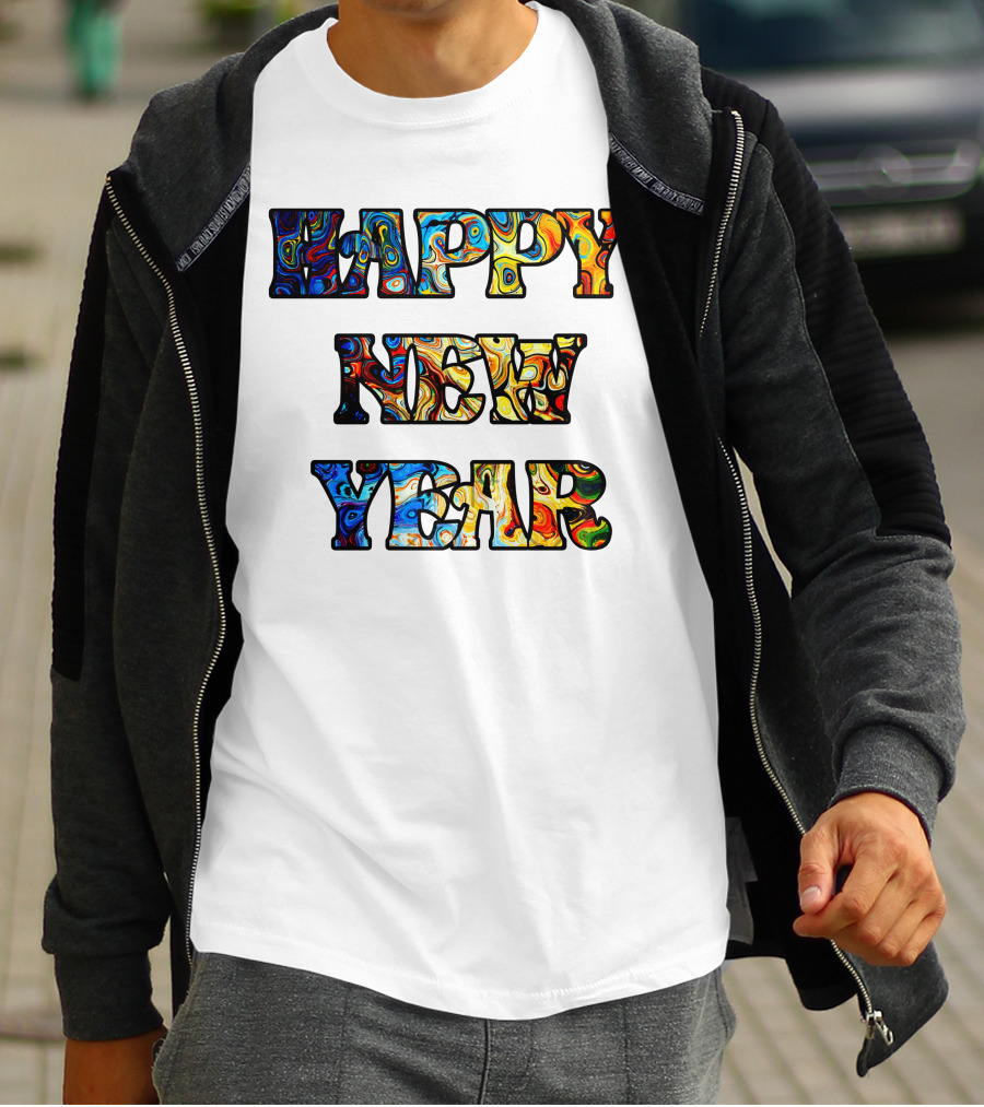 HAPPY NEW YEAR Colorful Abstract Marble T-Shirt