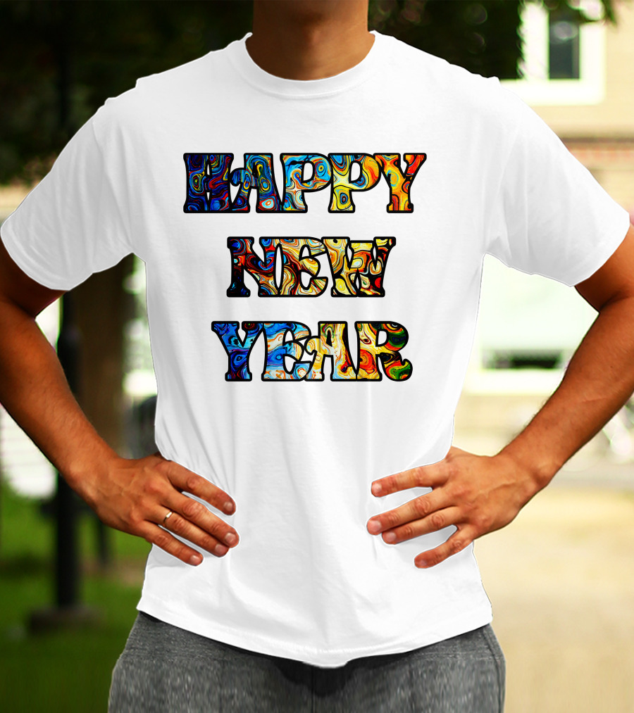 HAPPY NEW YEAR Colorful Abstract Marble T-Shirt
