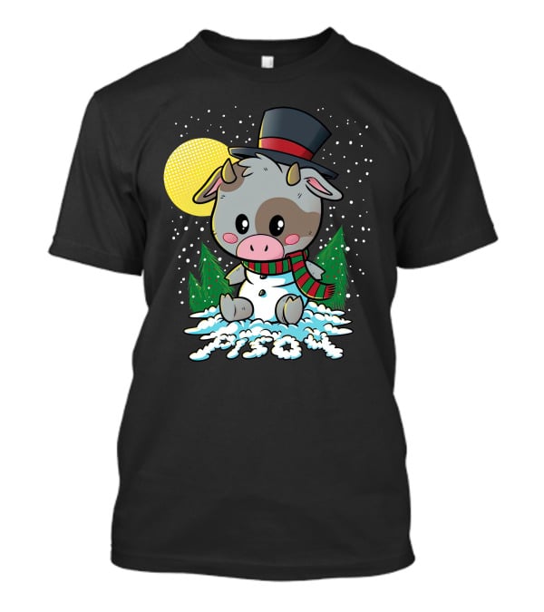 Piso4 Cute Cow In Snow With Top Hat And Scarf Winter Scene T-Shirt