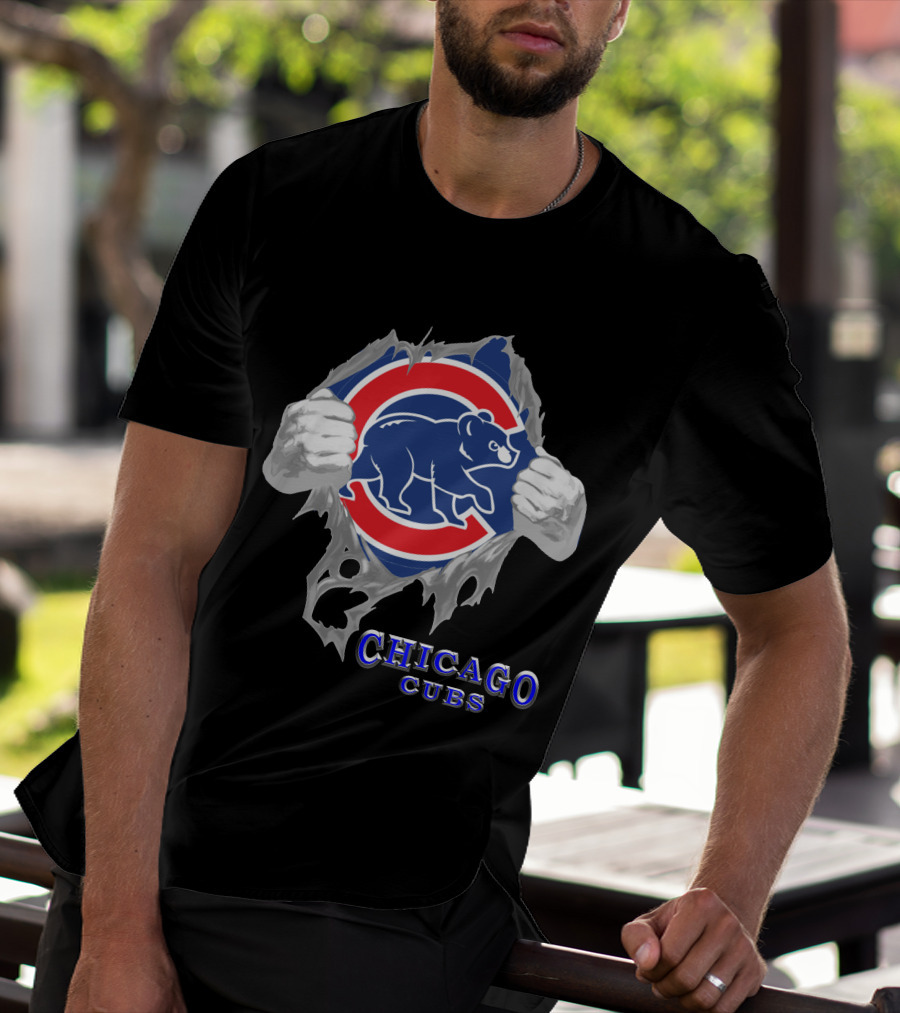 Chicago Cubs Logo Burst With Bear And Hands T-Shirt