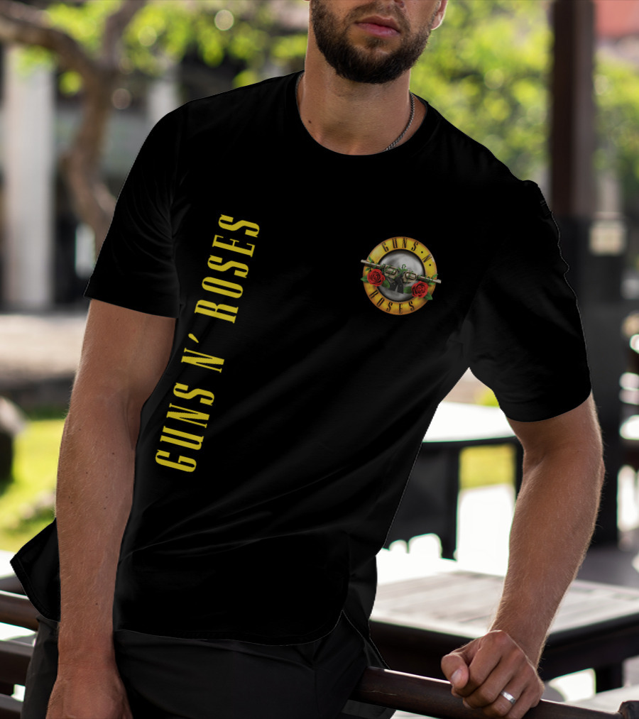 Guns N' Roses Classic Logo With Revolver And Roses In Yellow T-Shirt