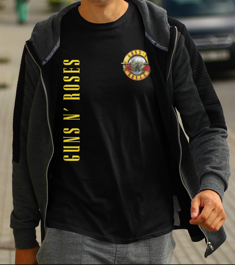 Guns N' Roses Classic Logo With Revolver And Roses In Yellow T-Shirt
