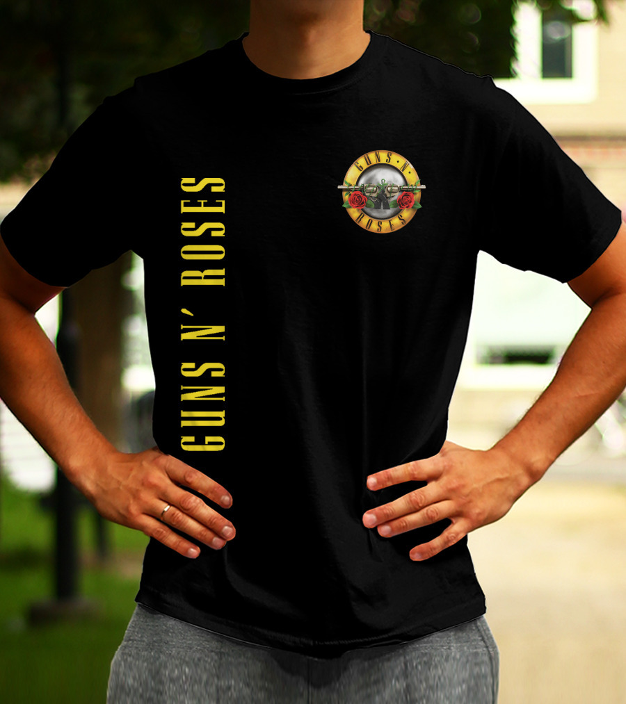 Guns N' Roses Classic Logo With Revolver And Roses In Yellow T-Shirt