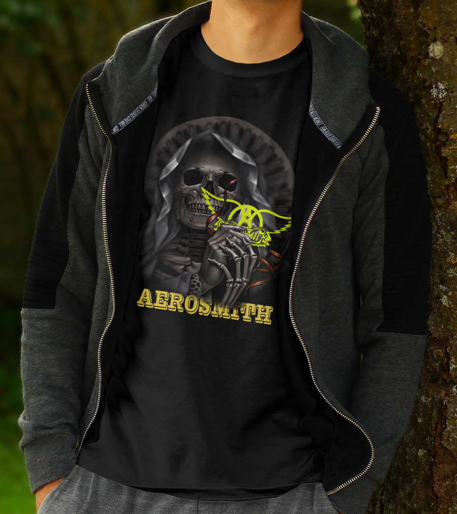 Aerosmith Grim Reaper Skull Holding T-Shirt
