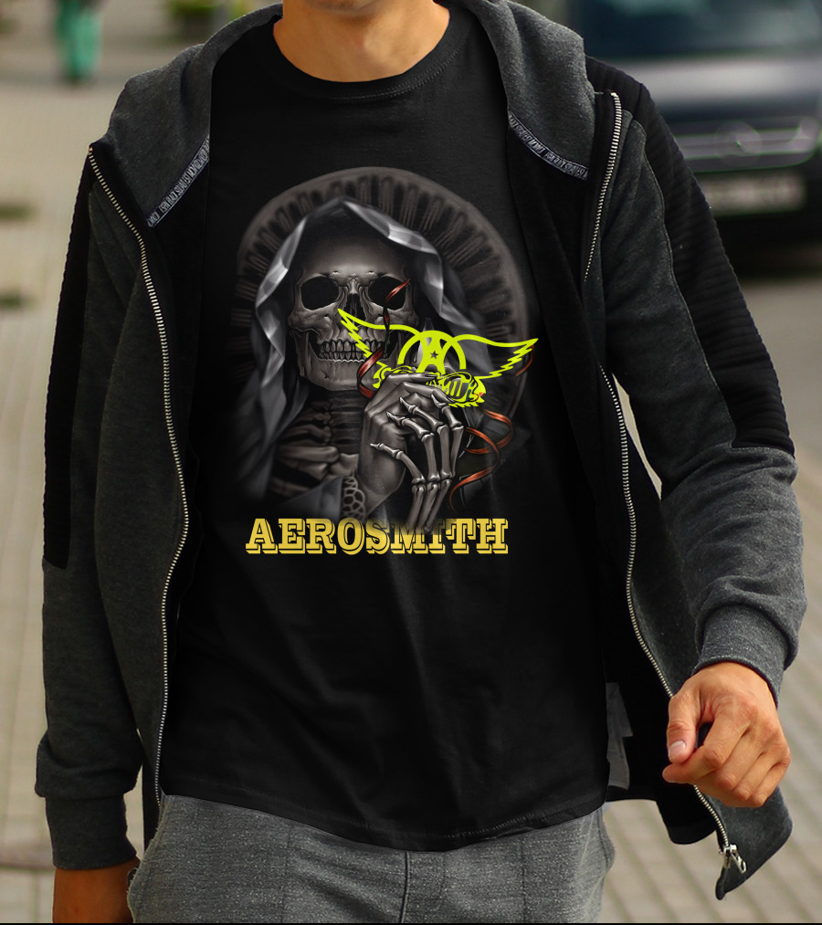 Aerosmith Grim Reaper Skull Holding T-Shirt