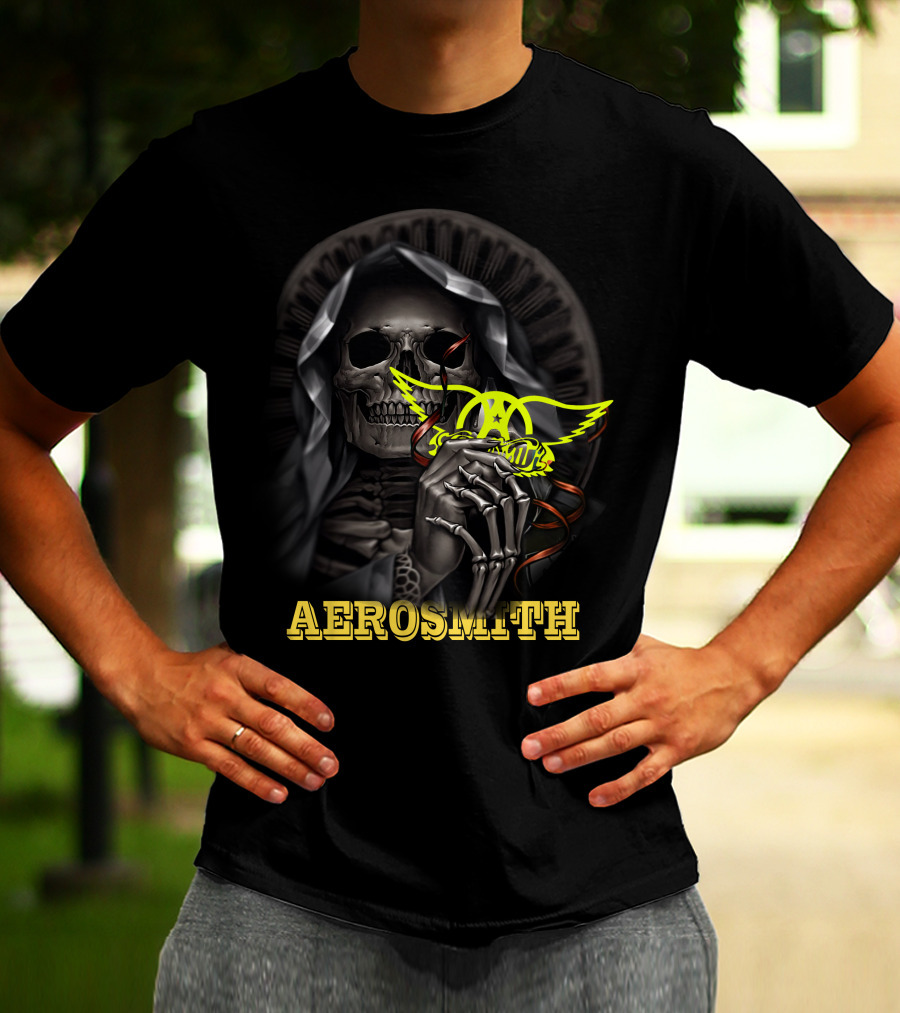 Aerosmith Grim Reaper Skull Holding T-Shirt
