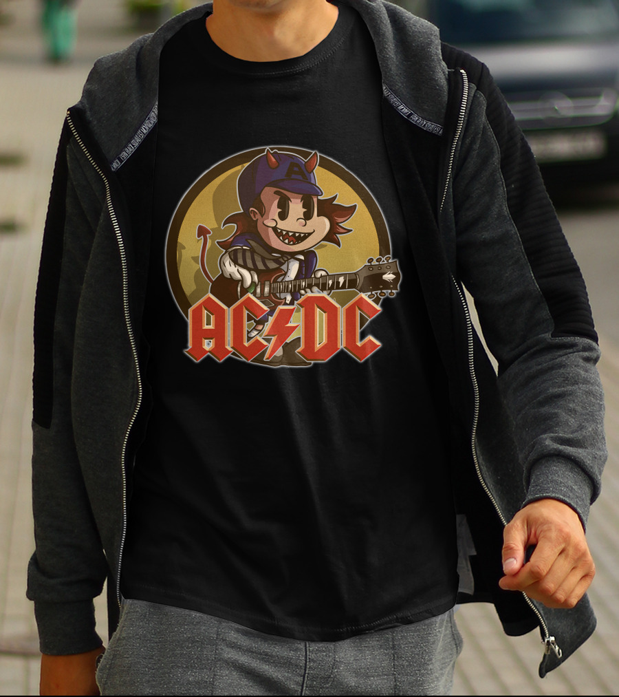 Ac/Dc Devil Cartoon Character Playing Guitar T-Shirt