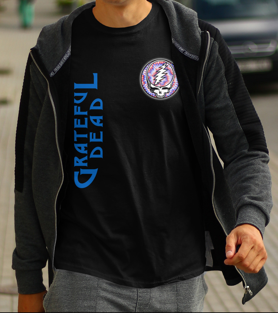 Grateful Dead Steal Your Face Skull With Lightning Bolt And Trippy Blue Letters T-Shirt