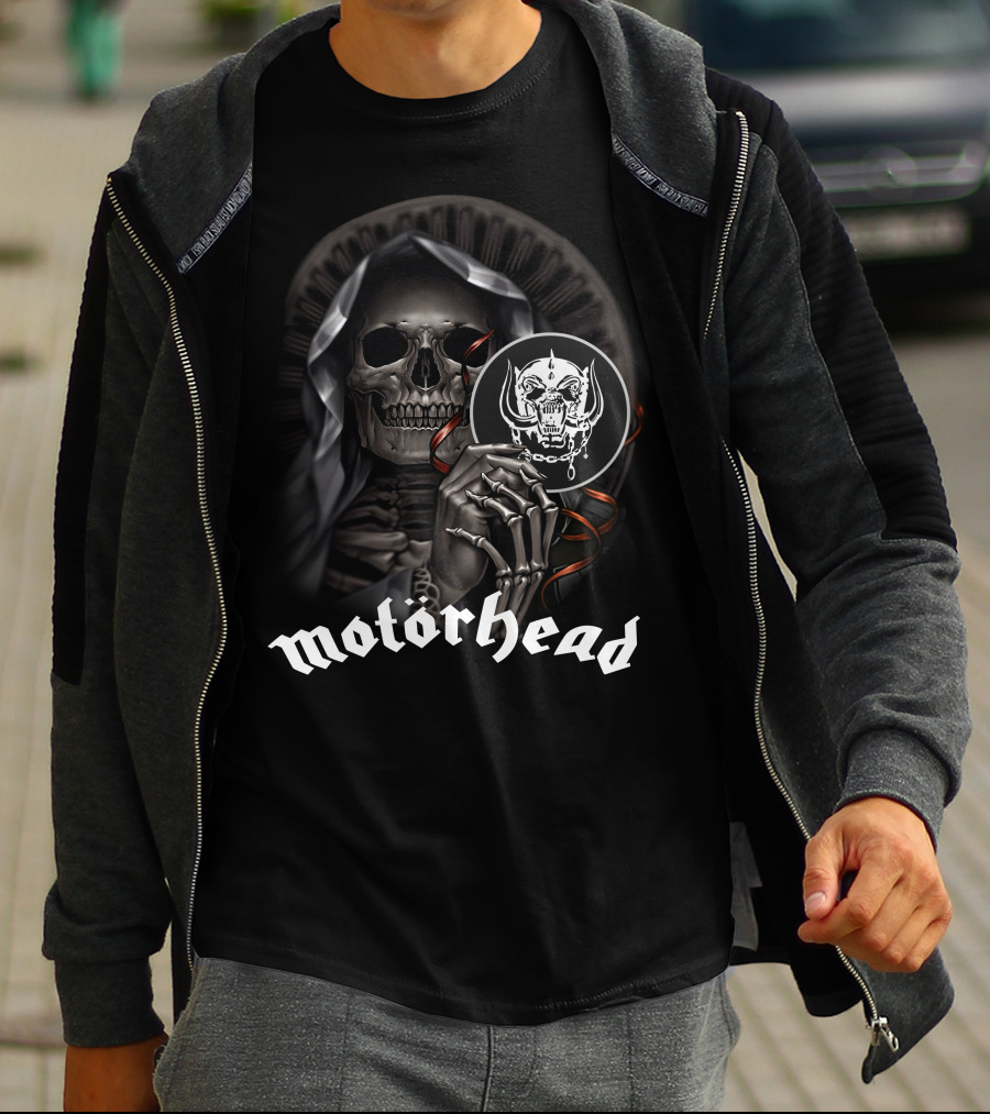 Motörhead Grim Reaper Skeleton Holding War Pig T-Shirt