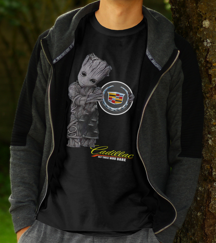 Cadillac Only Those Who Dare Groot Holding Badge T-Shirt