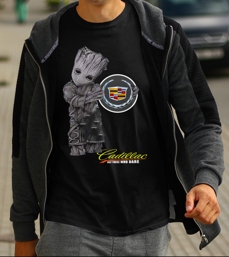 Cadillac Only Those Who Dare Groot Holding Badge T-Shirt