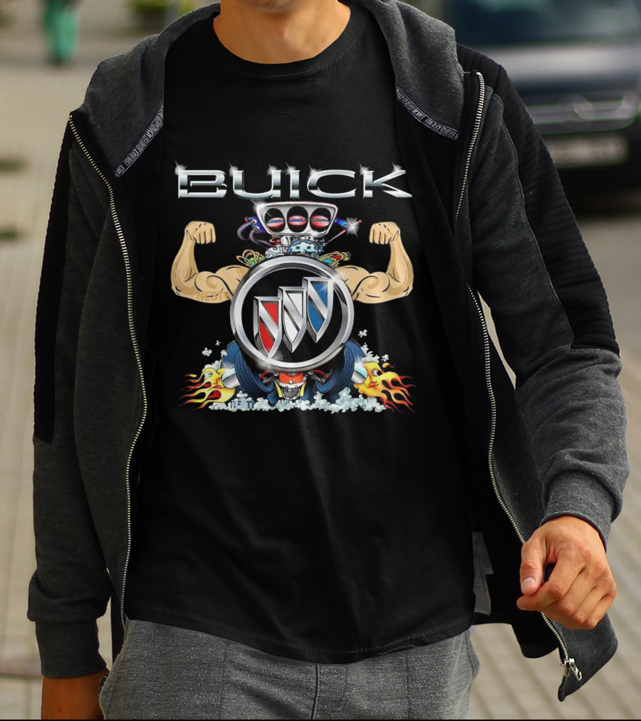 Buick Muscle Car Engine Logo With Flames And Wheels T-Shirt
