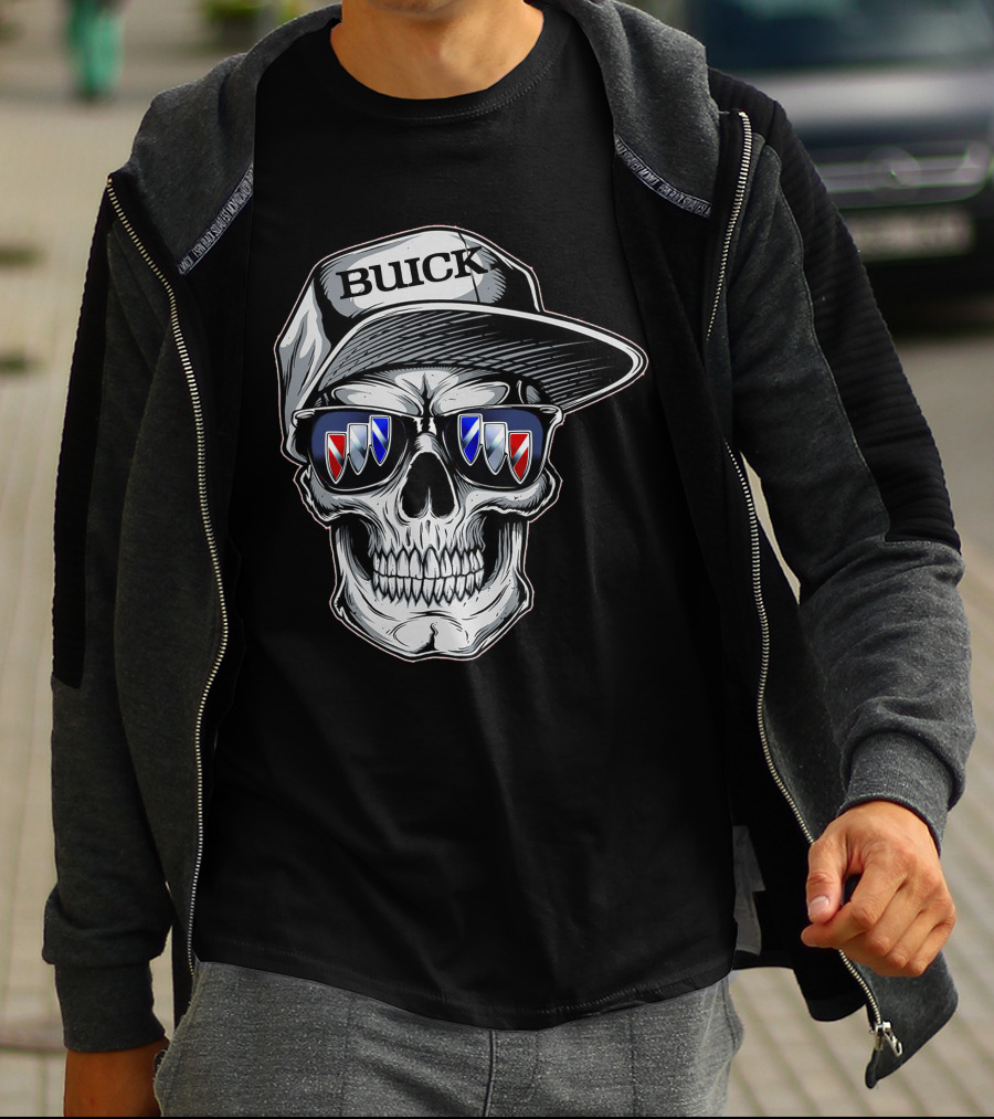 Buick Skull With Hat And Logo Sunglasses T-Shirt
