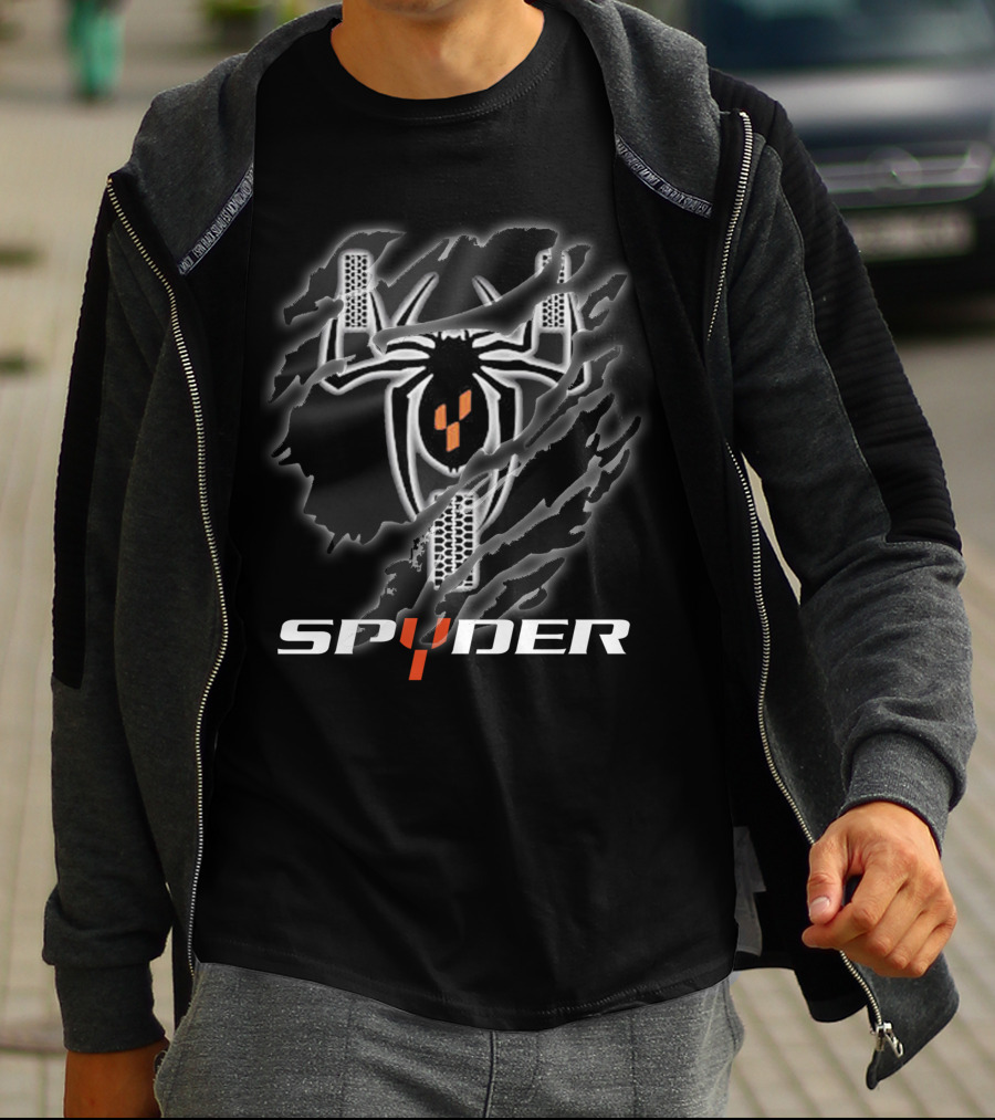 Spyder Logo With Black And Orange Checkerboard Spider And Tread T-Shirt