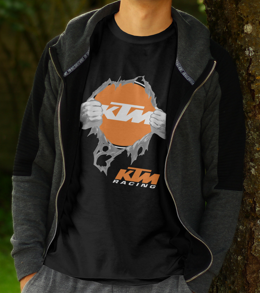 Ktm Racing Logo With Hands Ripping Through Orange T-Shirt