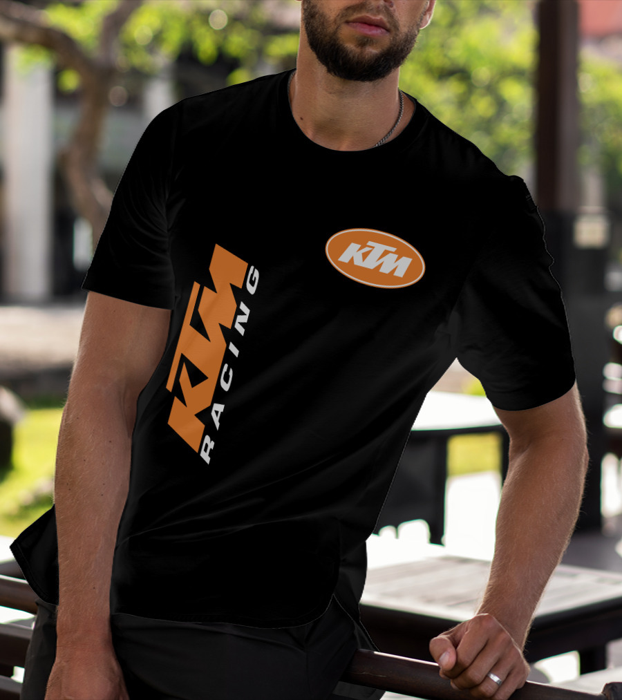 Ktm Racing Logo And Badge On Black T-Shirt