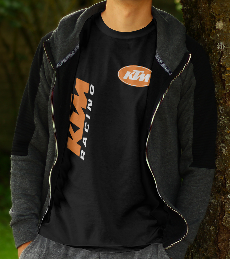 Ktm Racing Logo And Badge On Black T-Shirt