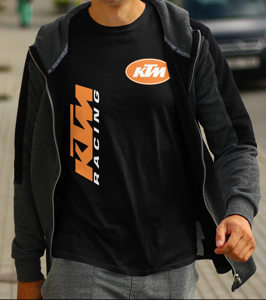 Ktm Racing Logo And Badge On Black T-Shirt