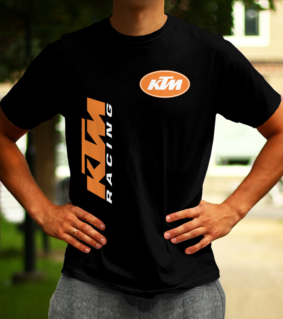 Ktm Racing Logo And Badge On Black T-Shirt