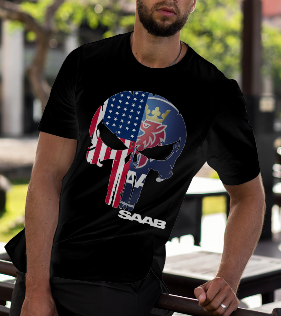 Saab American Flag Punisher Skull T-Shirt