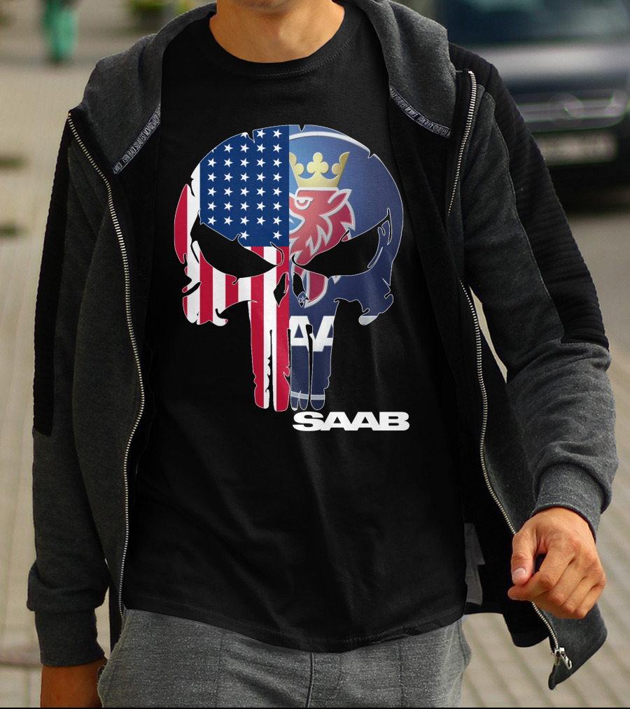 Saab American Flag Punisher Skull T-Shirt