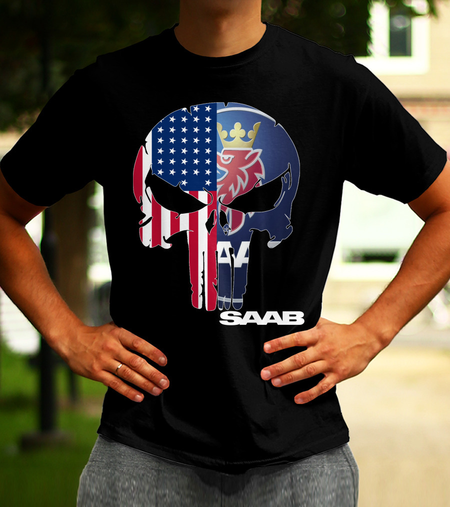 Saab American Flag Punisher Skull T-Shirt