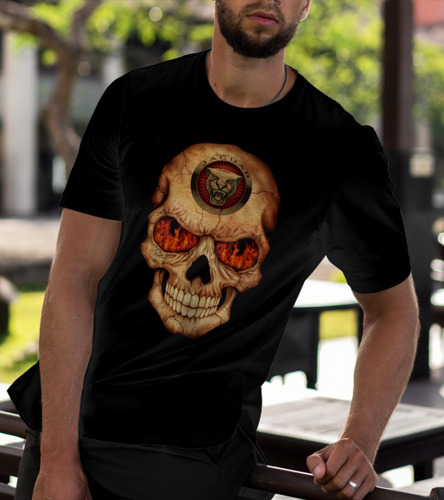 Jaguar Skull With Flaming Eyes T-Shirt