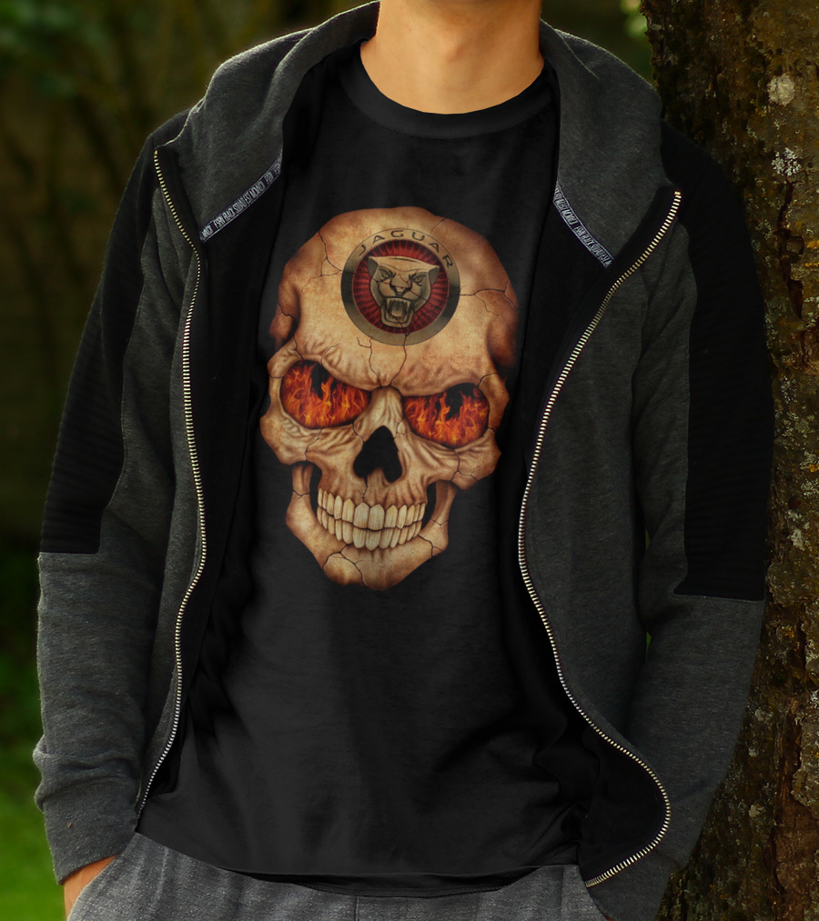 Jaguar Skull With Flaming Eyes T-Shirt