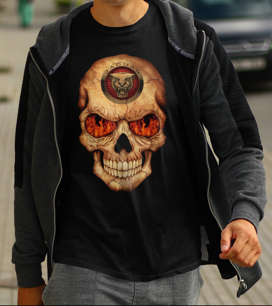Jaguar Skull With Flaming Eyes T-Shirt