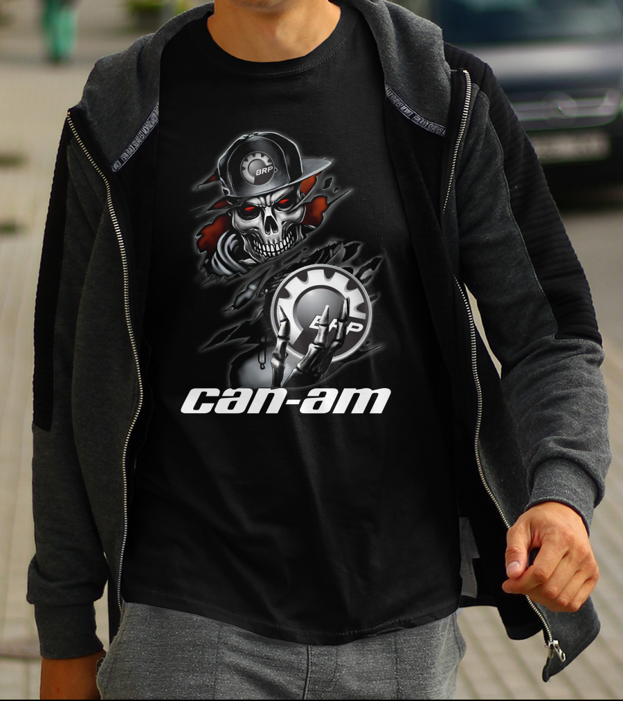 Can Am Skull BRP Logo Skeleton Holding Gear T-Shirt