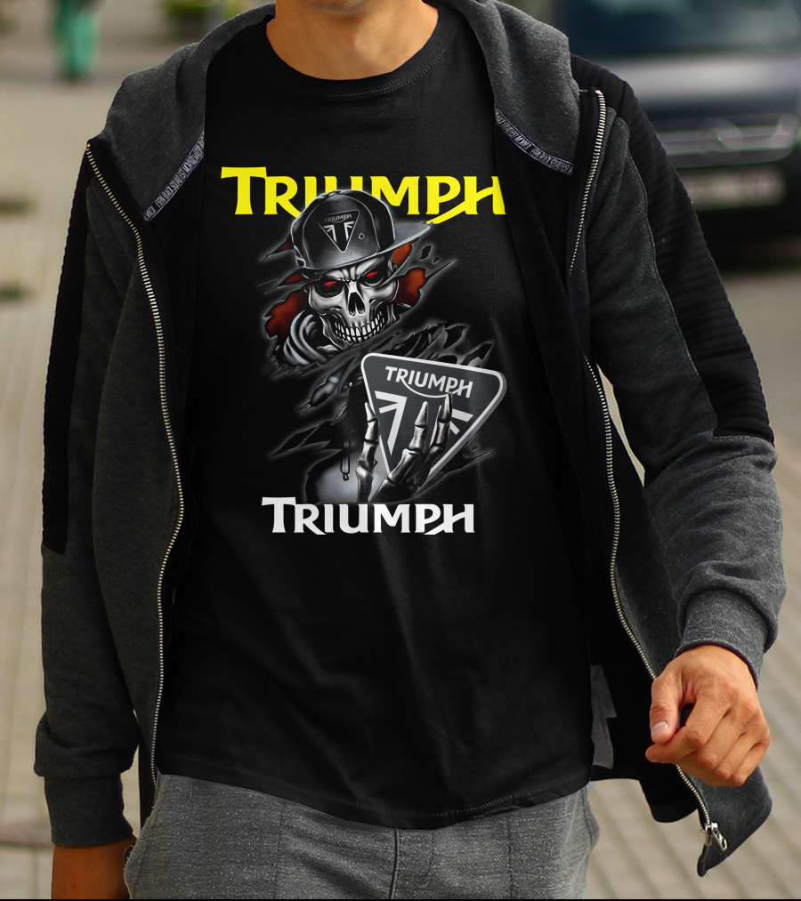 Triumph Skull Holding Logo Helmet Skeleton T-Shirt